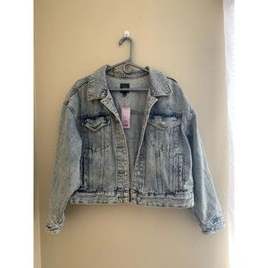NWT Wild Fable XL Acid Wash Denim Jacket Cropped Blue Jean Moto Jacket